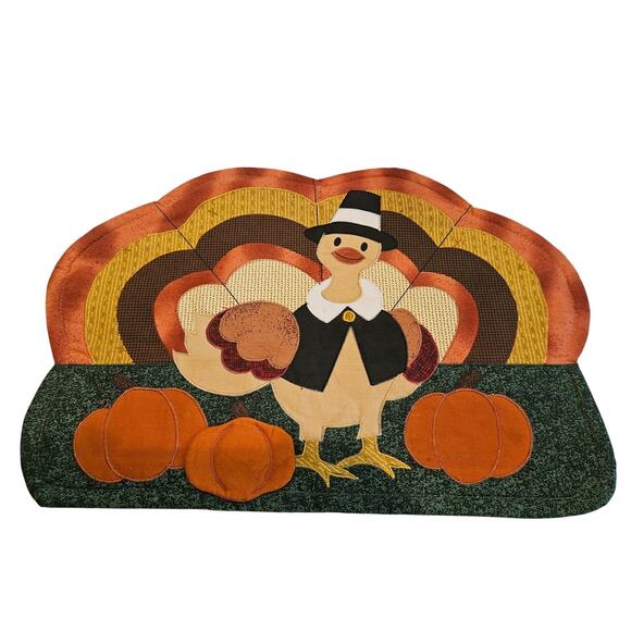 Pilgrim Turkey Placemats x 4 100% Cotton Vibrant Fall Colors Pumpkins 18"x13" - Picture 1 of 5
